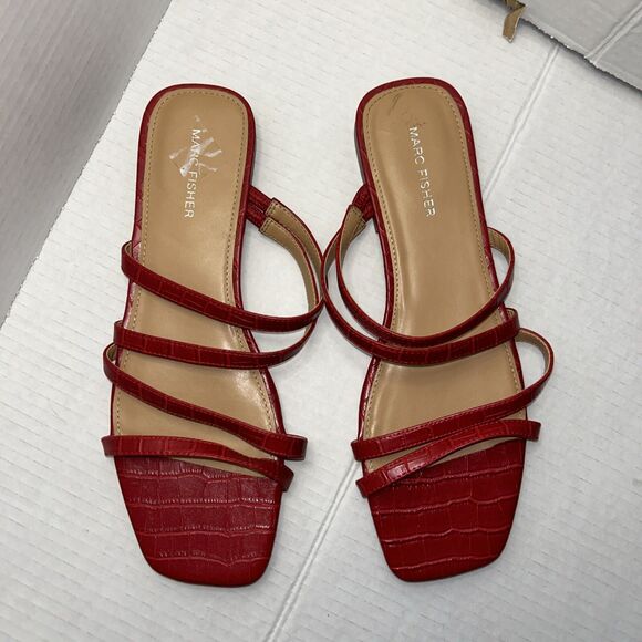 Marc Fisher Elisy 10 Red  Strappy Square Toe Slide Sandals shoes - Picture 1 of 16